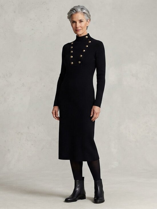 Ralph Lauren Dresses & Skirts - Lauren Ralph Lauren Button-Trim Rib-Knit Sweater Dress, Black